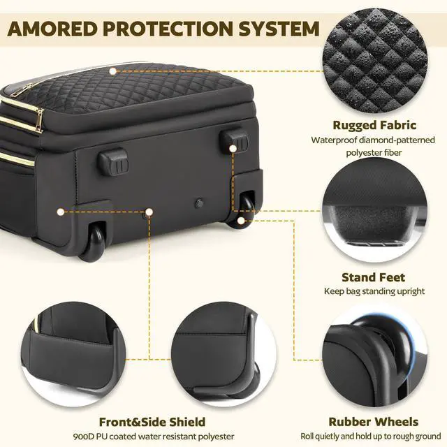 Alt view image 5 of 5 - Arcoyard Small Rolling Backpack for Women, Lightweight Travel Backpack with Wheels, Roller Backpack for Adults, Water Resistant Rolling Laptop Bag, Wheeled Underseat Carry On Luggage, Black Gold