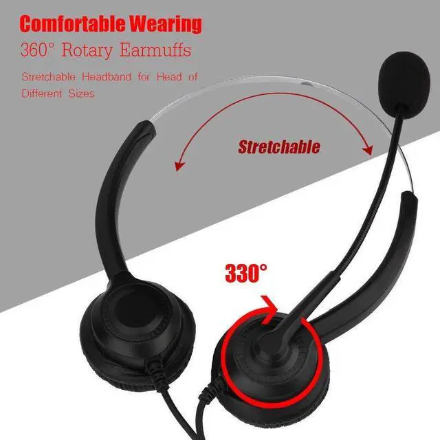 Alt view image 4 of 4 - Call Center USB Headset Noise Cancelling 360° Rotation Earmuffs Mute Function with Microphone for Telephone Computer Desktop Box
