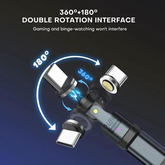 Alt view image 2 of 5 - EndlesShine Magnetic USB Adapter Type C to C 4 Pack 9 PIN 180° & 360° Rotation Phone OTG Port Replacement & Extender PD 240W USB2.0 Type-C Extension Connector with LED Indicator (Black)