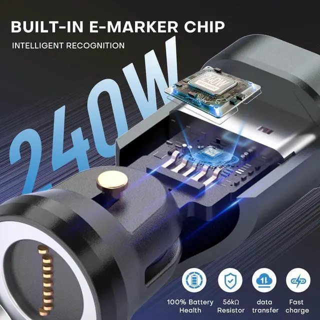 Alt view image 3 of 5 - EndlesShine Magnetic USB Adapter Type C to C 4 Pack 9 PIN 180° & 360° Rotation Phone OTG Port Replacement & Extender PD 240W USB2.0 Type-C Extension Connector with LED Indicator (Black)