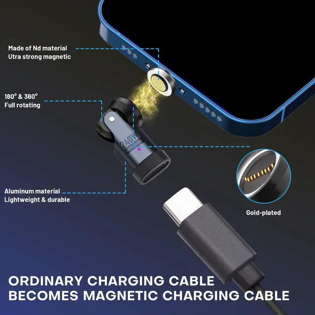Alt view image 5 of 5 - EndlesShine Magnetic USB Adapter Type C to C 4 Pack 9 PIN 180° & 360° Rotation Phone OTG Port Replacement & Extender PD 240W USB2.0 Type-C Extension Connector with LED Indicator (Black)