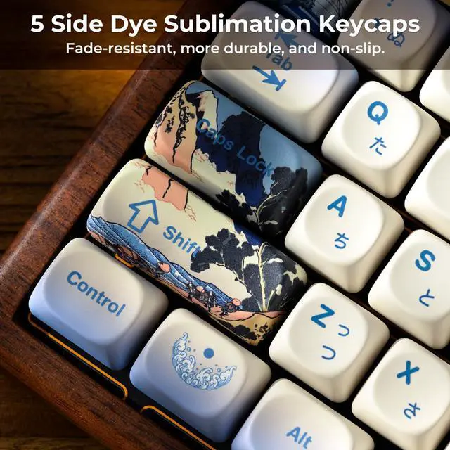 Alt view image 4 of 5 - OHY XVX MOA Profile Japanese Fuji Mountain Theme Keycaps Set, 132 - Key Blue & Creamy White Custom Keycaps for US Layout Mechanical Keyboards -Blue and White