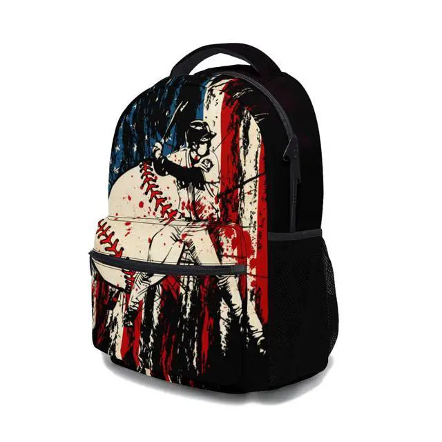 Alt view image 3 of 4 - Kawani American Flag Baseball Print College Bookbags USA School Backpack for Girls Women, Teens Sports School Bags Bookbags Ladies Laptop Vintage Backpacks Travel Hiking Camping Gym Daypack