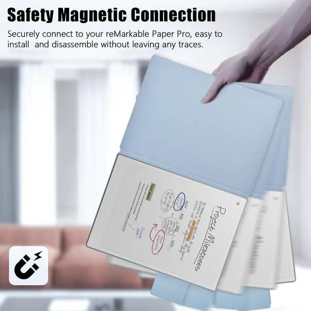 Alt view image 5 of 5 - E NET-CASE Case for Remarkable Paper Pro, Premium PU Leather Book Folio with Pen-Buckle, Lightweight Magnetic Case with Auto Sleep/Wake for Remarkable Paper Pro 11.8" 2024 Released (SkyBlue-Notebook)