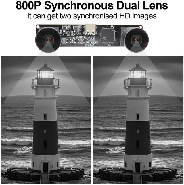 Alt view image 4 of 5 - MMlove Monochrome Black/White USB Stereo Camera Module 800P 120fps Global Shutter Synchronous Dual Lens 3D Webcam 101° Viewing Angle Lightburn Camera for VR Face Recognition,PC/Laptop/Raspberry Pi