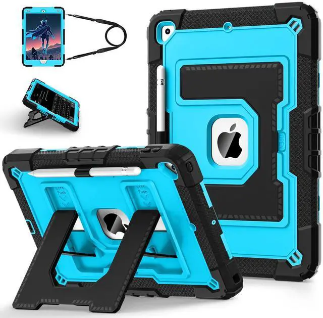 Main image of WESOROL CASE for iPad 9th Generation 2021/ iPad 8th Generation 2020/ iPad 7th Generation 2019,Kids Friendly iPad Case 9/8/7th Gen with Pencil Holder,Shockproof Cover for i Pad 10.2 Inch,Black Blue