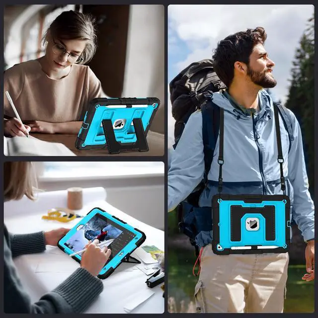 Alt view image 5 of 5 - WESOROL CASE for iPad 9th Generation 2021/ iPad 8th Generation 2020/ iPad 7th Generation 2019,Kids Friendly iPad Case 9/8/7th Gen with Pencil Holder,Shockproof Cover for i Pad 10.2 Inch,Black Blue