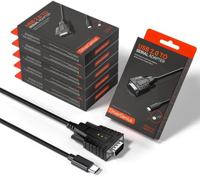 Main image of DriverGenius SerialEdgeX Series | USB-C to RS232 (DB9) Adapter with 3 LED Indicators (TX, RX, PWR), Compatible with Windows 11 and macOS 15 USB232A-B-C, 6-Pack