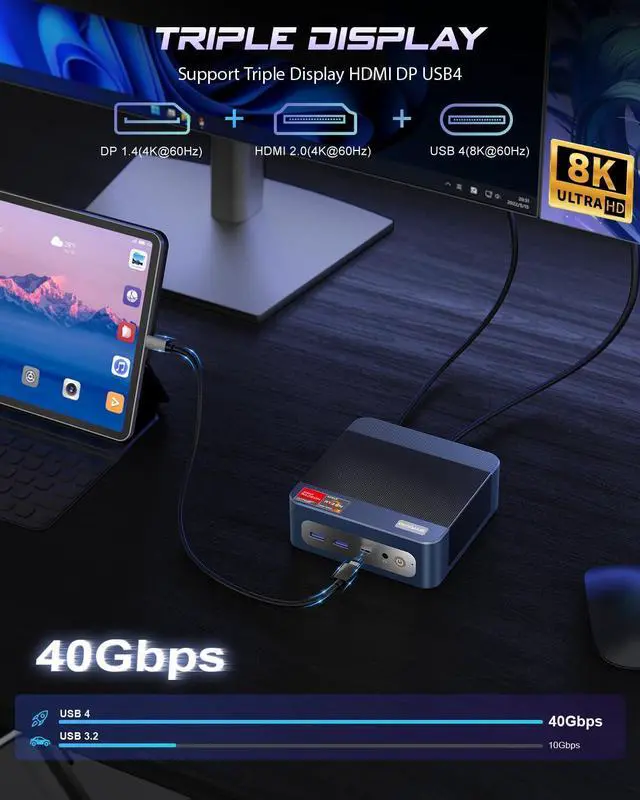 Alt view image 5 of 5 - BOSGAME P3 Mix Mini PC, Mini Desktop Computer with AMD Ryzen 5 7640HS (up to 5.0 GHz), 32GB DDR5, 1TB PCIe SSD, 4K Triple Display, USB 4.0, Dual 2.5G LAN & Wi-Fi 6E & BT5.2, for Home, Office, Gaming