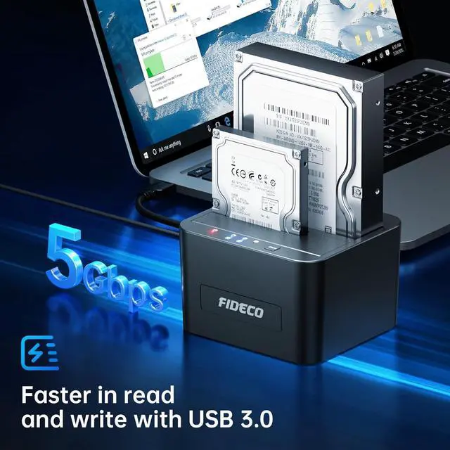 Alt view image 2 of 5 - FIDECO External Hard Drive Docking Station, Hard Drive Dock for 2.5 and 3.5 inch SATA HDD SSD, HDD Docking Station with Dual Bay, USB 3.0 Hard Drive Reader, Support Offline Clone and UASP
