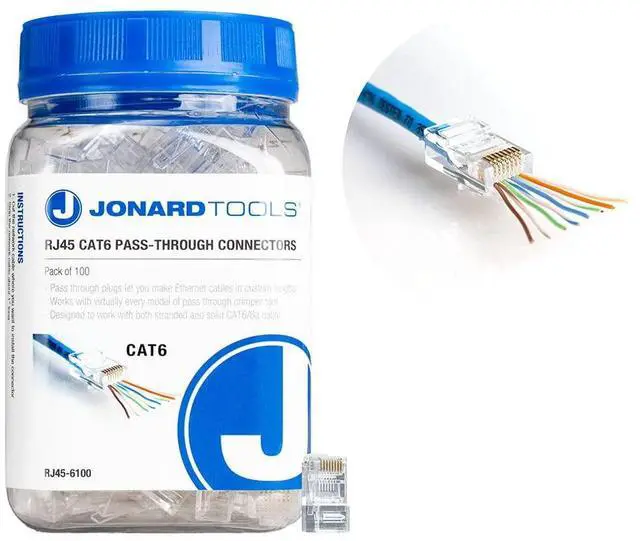 Main image of Jonard Tools RJ45-6100 CAT6A RJ45 Pass-Through Connectors for Network Cables (Pack of 100)