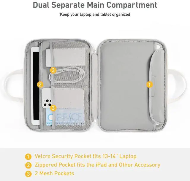 Alt view image 2 of 5 - DTTO 14 Inch Laptop Sleeve Case, TSA Waterproof PU Leather Computer Carrying Case Shockproof Protective Laptop Bag with Handle for 13-14" MacBook HP Dell Lenovo ASUS Acer Chromebook, Gray White