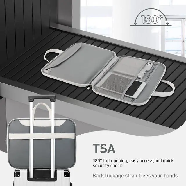 Alt view image 3 of 5 - DTTO 14 Inch Laptop Sleeve Case, TSA Waterproof PU Leather Computer Carrying Case Shockproof Protective Laptop Bag with Handle for 13-14" MacBook HP Dell Lenovo ASUS Acer Chromebook, Gray White