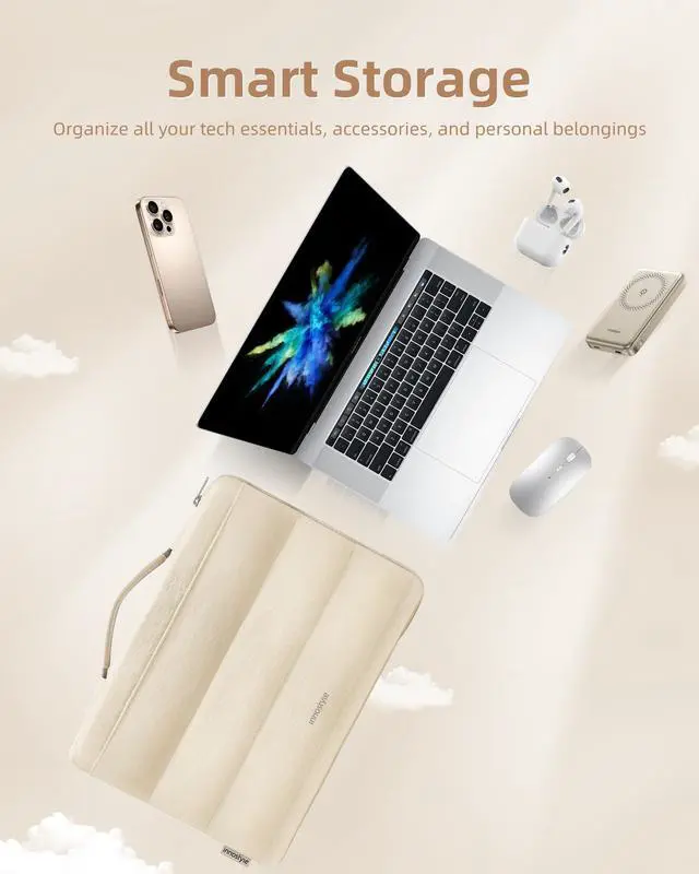 Alt view image 5 of 5 - Innostyle 13.3 inch Laptop Case, 14 inch Puffy Laptop Sleeve Compatible with MacBook Air, HP Dell ASUS Lenovo, Polyester Horizontal Bag, Sand