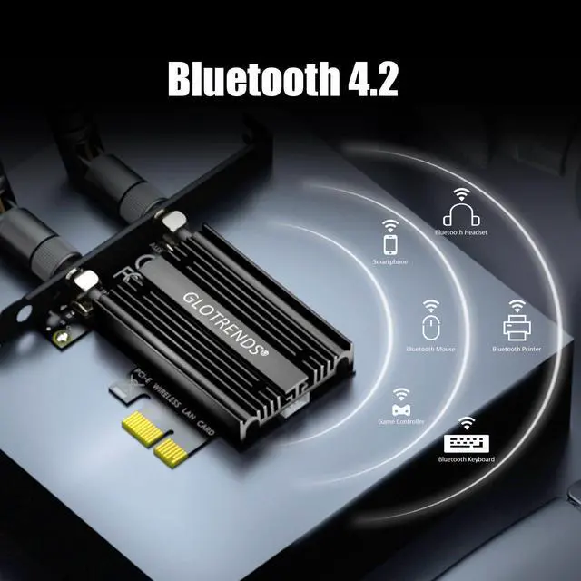 Alt view image 4 of 5 - GLOTRENDS AC1200 WiFi 5 PCIe Card with Low-Profile Bracket for Desktop PC, Intel 7265 Chip, 802.11ac, Bluetooth 4.2, Support Windows 11/10/7/Linux, Not Support Mac OS/Windows XP