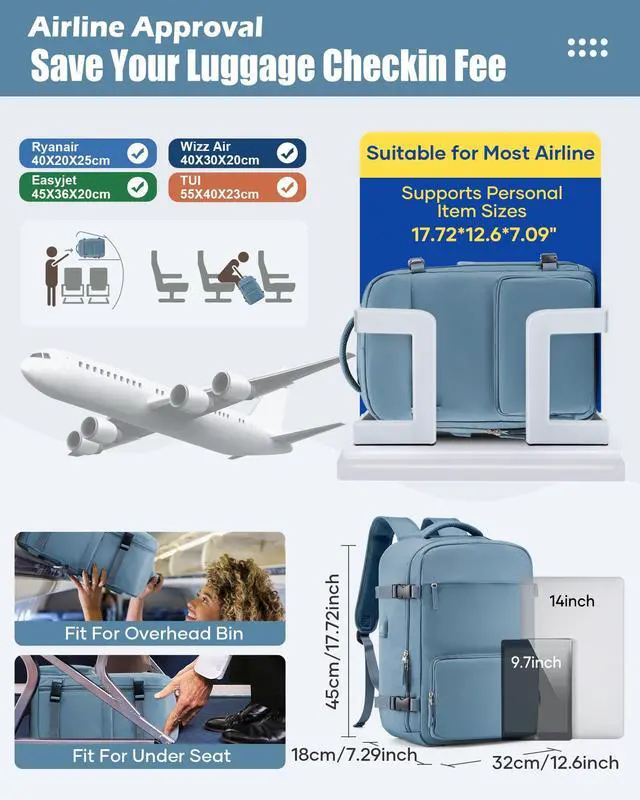 Alt view image 2 of 5 - suradar Vacuum Travel Backpack with Pump Vacuum Compression Seal Vacpack Air Backpack Laptop Backpack for Women Men Carry on Backpack Personal Item Travel Bag Luggage Flight Approved Grey Blue