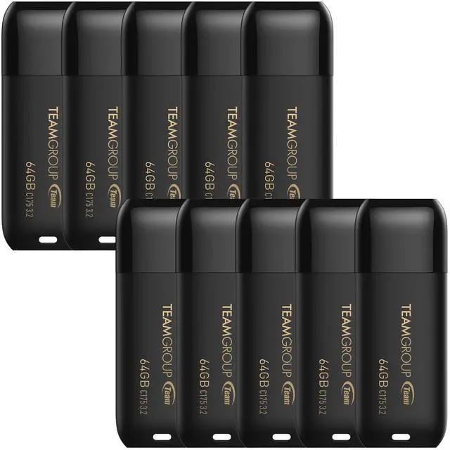 Main image of TEAMGROUP C175 64GB 10 Pack USB 3.2 Gen 1 (USB 3.1/3.0) Read 100MB/s Flash Thumb Drive, External Data Storage Memory Stick Compatible with Computer/Laptop Matte Black TC175364GB23
