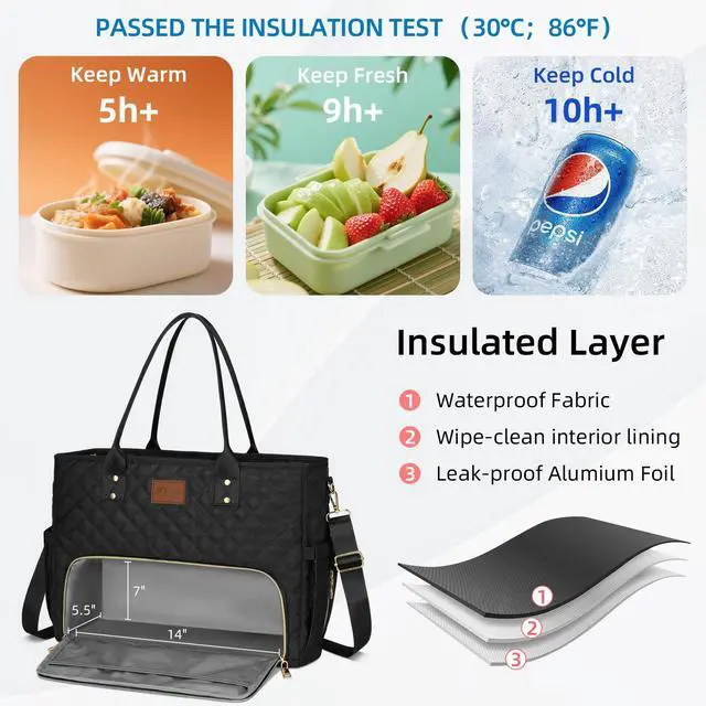 Alt view image 2 of 5 - KKXIU Lunch Tote Bag for Teacher & Nurse, 15.6 Inch Laptop Tote with Insulated Lunch Box Pocket for Women, Professional Computer Work Bag for School, Office, Nursing - Black