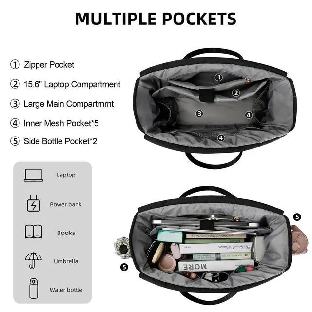 Alt view image 5 of 5 - KKXIU Lunch Tote Bag for Teacher & Nurse, 15.6 Inch Laptop Tote with Insulated Lunch Box Pocket for Women, Professional Computer Work Bag for School, Office, Nursing - Black