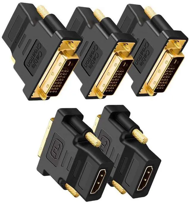 Main image of CableCreation DVI to HDMI Adapter, 5-Pack Bi-Directional DVI-D(24+1) Male to HDMI Female Converter, Support 1080P 3D for PS3, PS4, TV Box, Blu-ray, Projector, HDTV