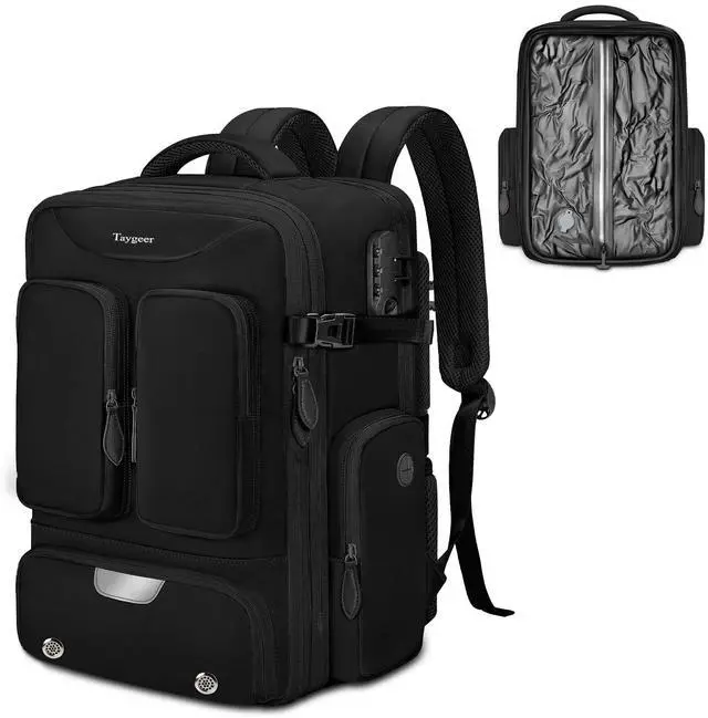 Main image of Taygeer Vacuum Seal Backpack Travel, Expandable Compression Backpack with Rain Cover &Shoe Compartment, Travel Backpacks with Vacuum Compression & Lock, Personal Item Air Mochila Fit 17'' laptop,Black