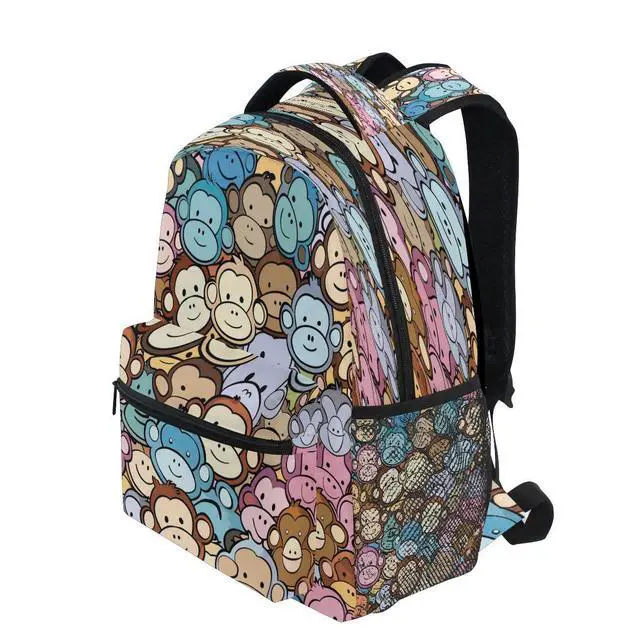 Alt view image 3 of 5 - senya School Backpack Blue Brown Grey Monkey Teens Girls Boys Bookbags Travel Schoolbag