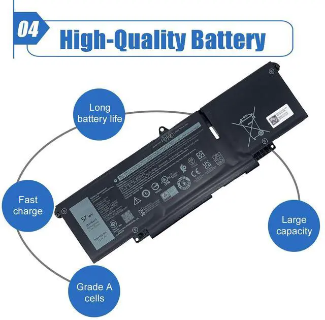 Alt view image 5 of 5 - 57Wh 66DWX Laptop Battery Replace for Dell Latitude 7340 7350 7440 7450 7640 7650 Series WW8N8 086D0Y 86D0Y 00HYH8 0HYH8 11.4V 4878mAh