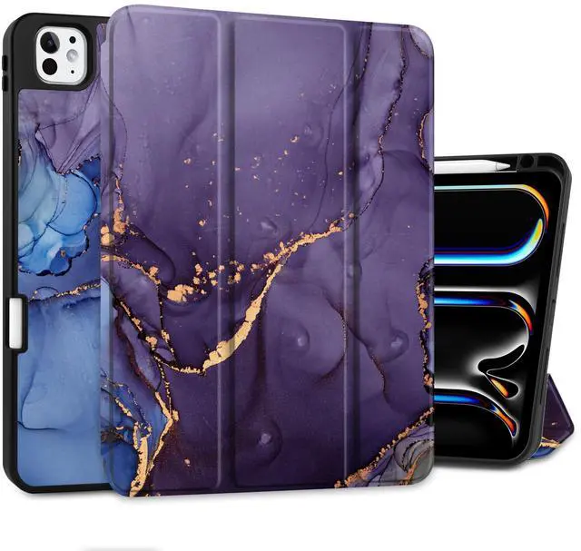 Main image of DONGKE Case for iPad Pro M4 11 inch 2024 5th Gen - [Built-in Pencil Holder] Ultra Thin Soft TPU Back Cover with Trifold Stand Support Auto Wake/Sleep for iPad Pro 11-inch (M4) - Abstract Marble