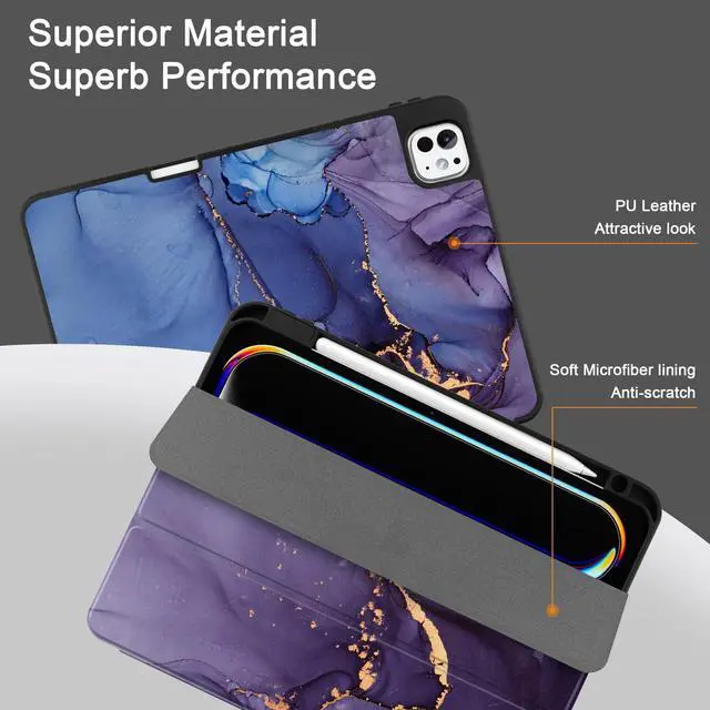 Alt view image 2 of 5 - DONGKE Case for iPad Pro M4 11 inch 2024 5th Gen - [Built-in Pencil Holder] Ultra Thin Soft TPU Back Cover with Trifold Stand Support Auto Wake/Sleep for iPad Pro 11-inch (M4) - Abstract Marble