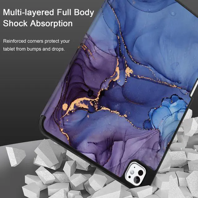 Alt view image 3 of 5 - DONGKE Case for iPad Pro M4 11 inch 2024 5th Gen - [Built-in Pencil Holder] Ultra Thin Soft TPU Back Cover with Trifold Stand Support Auto Wake/Sleep for iPad Pro 11-inch (M4) - Abstract Marble