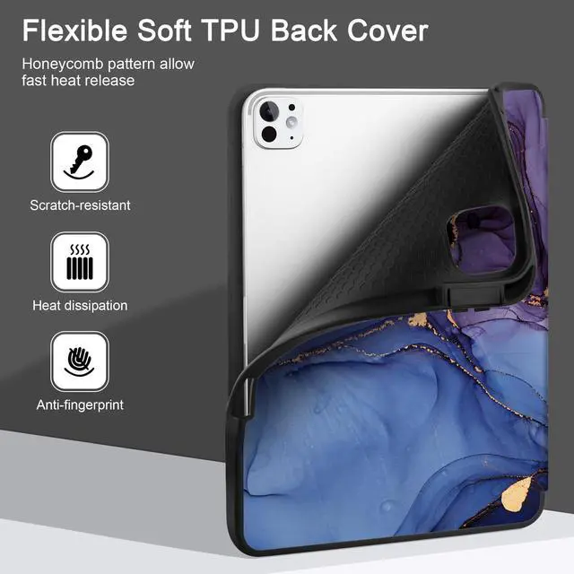 Alt view image 4 of 5 - DONGKE Case for iPad Pro M4 11 inch 2024 5th Gen - [Built-in Pencil Holder] Ultra Thin Soft TPU Back Cover with Trifold Stand Support Auto Wake/Sleep for iPad Pro 11-inch (M4) - Abstract Marble