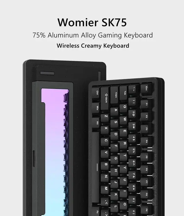 Alt view image 2 of 5 - Womier SK75 75% Keyboard with Full Aluminum Wireless Mechanical Gaming Key Board Coiled Keyboard Cable