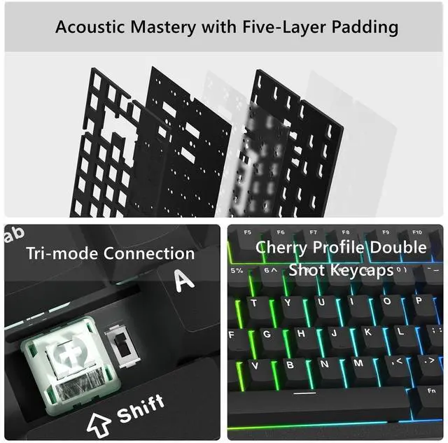 Alt view image 4 of 5 - Womier SK75 75% Keyboard with Full Aluminum Wireless Mechanical Gaming Key Board Coiled Keyboard Cable