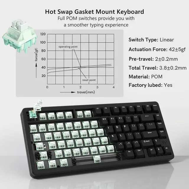Alt view image 5 of 5 - Womier SK75 75% Keyboard with Full Aluminum Wireless Mechanical Gaming Key Board Coiled Keyboard Cable