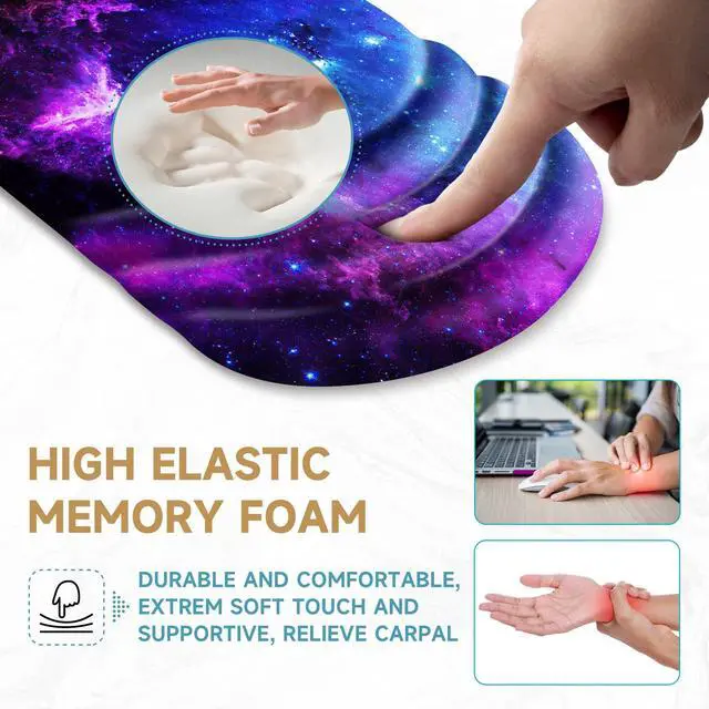 Alt view image 2 of 5 - Ergonomic Mouse Pad with Wrist Rest Support,Non-Slip PU Base,Massage for Carpal Tunnel Pain Relief,Memory Foam Mousepad for Home,Office,WorkGalaxy
