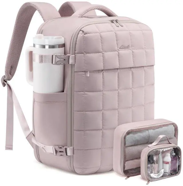 Main image of LOVEVOOK Large Travel Backpack for Women, TSA Carry on Backpacks for Airplanes, 40L Personal Item Travel Essentials Bag with 3 Packing Cubes, Waterproof Puffer Laptop Bag for Weekender Overnight Black