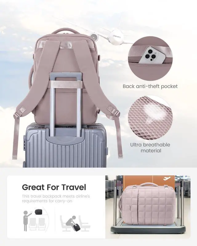 Alt view image 4 of 5 - LOVEVOOK Large Travel Backpack for Women, TSA Carry on Backpacks for Airplanes, 40L Personal Item Travel Essentials Bag with 3 Packing Cubes, Waterproof Puffer Laptop Bag for Weekender Overnight Black