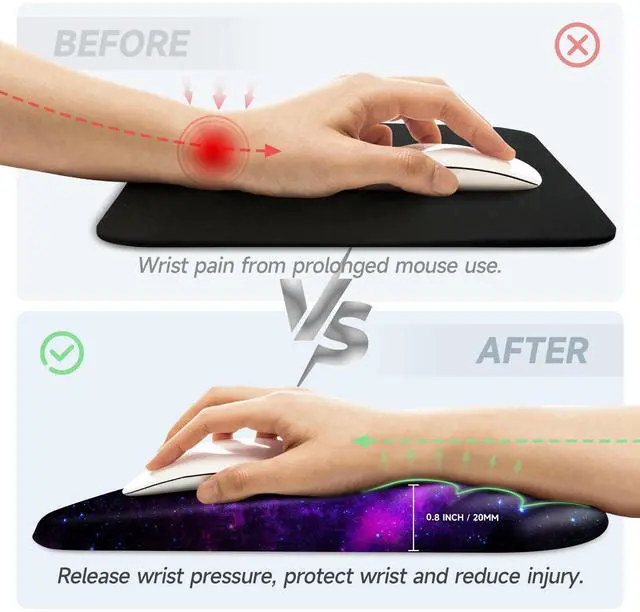 Alt view image 3 of 5 - Ergonomic Mouse Pad with Wrist Rest Support,Non-Slip PU Base,Massage for Carpal Tunnel Pain Relief,Memory Foam Mousepad for Home,Office,WorkGalaxy