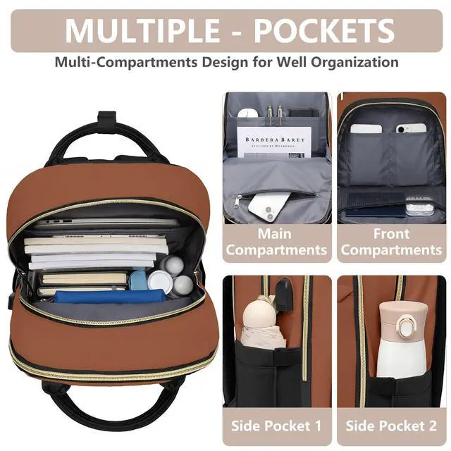 Alt view image 3 of 5 - Laptop Backpack for Women Work Bag - 15.6 inch Travel Backpack with USB Charger College Bookbag Waterproof Business Computer Backpack Anti-theft Casual Backpacks for Nurse Teacher Black Brown