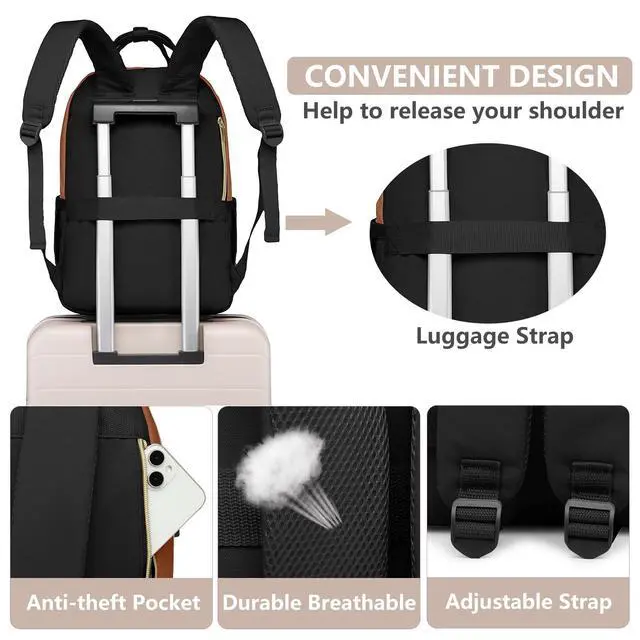 Alt view image 5 of 5 - Laptop Backpack for Women Work Bag - 15.6 inch Travel Backpack with USB Charger College Bookbag Waterproof Business Computer Backpack Anti-theft Casual Backpacks for Nurse Teacher Black Brown