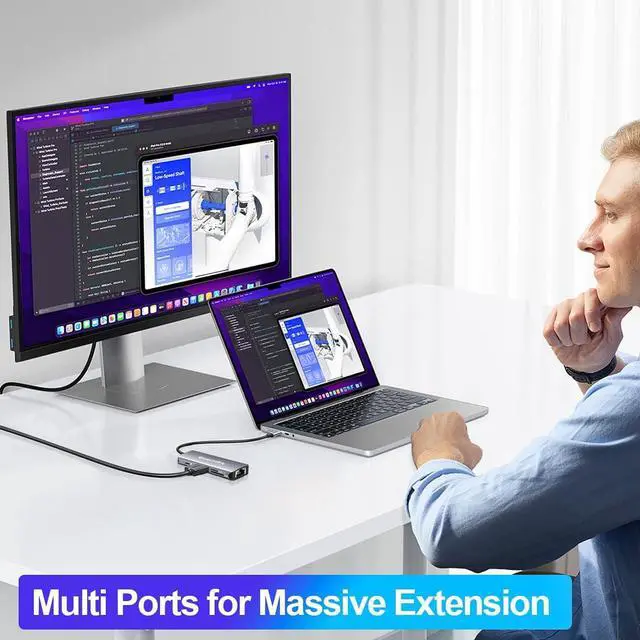 Alt view image 2 of 5 - USB C Docking Station MAC Adapter Multiport usb c to ethernet adapter USBC Multiport 8 in 1 usb c hub with ethernet 1000M 4K HDMI 100W PD Charging USB 3.0 SD/TF Card Reader usbc hub for macbook pro HP