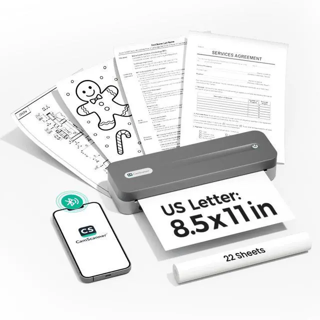 Main image of CamScanner P1 Pro Thermal Printer, Large Format Portable Bluetooth Inkless Printer with 1 Roll Paper 8.5x11 Inch, Compatible with iPhone  Computer,Home Office Essentials