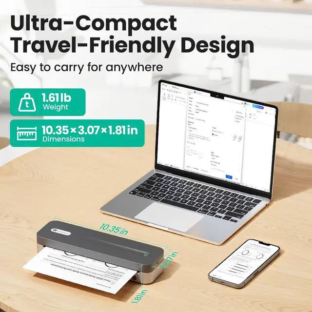 Alt view image 5 of 5 - CamScanner P1 Pro Thermal Printer, Large Format Portable Bluetooth Inkless Printer with 1 Roll Paper 8.5x11 Inch, Compatible with iPhone  Computer,Home Office Essentials