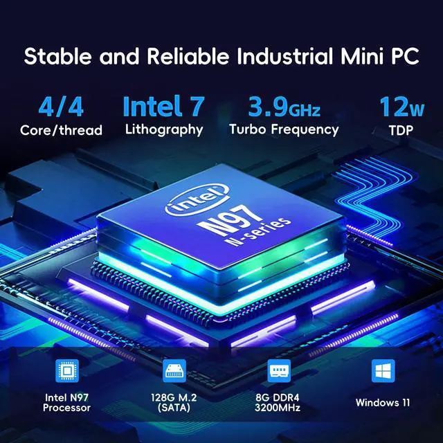 Alt view image 2 of 5 - Dongtintech 4*RJ45 Network Ports Industrial mini PC,Fanless mini pc Alder Lake-N97 Quad-core 8GB+128GB, 1*HDMI, 2*USB3.2, 2*USB2.0, 2*COM RS232/RS485,Windows 11 Pro Linux Samll Desktop Computer