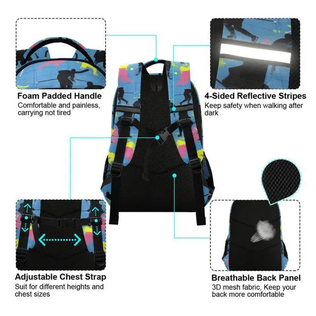 Alt view image 4 of 5 - Caikeny Hockey Kids Backpack Daypack Blue College School Shoulder Bag Travel Laptop Backpack Book Bag for Kids