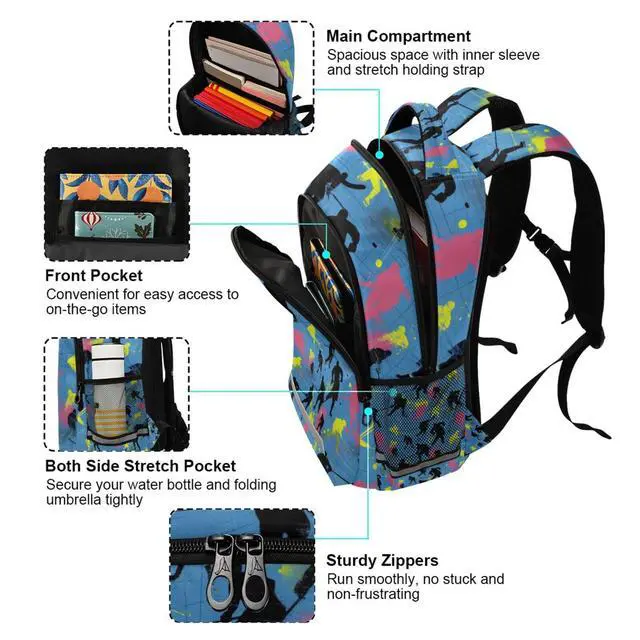 Alt view image 5 of 5 - Caikeny Hockey Kids Backpack Daypack Blue College School Shoulder Bag Travel Laptop Backpack Book Bag for Kids