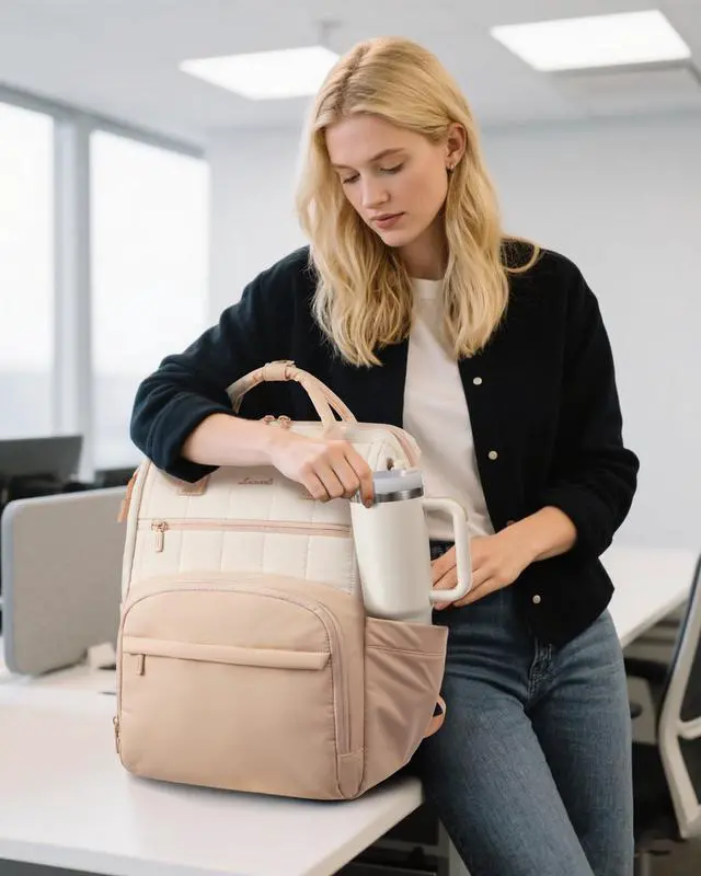 Alt view image 2 of 5 - LOVEVOOK Puffer Backpack Purse for Women with 15.6 Inch Laptop Pocket, Nurse Teacher Work Bags for Gifts, Personal Item Travel Bag for College School, Cute Student Bookbag for Teen Girls Waterproof