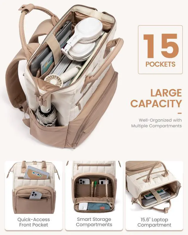 Alt view image 3 of 5 - LOVEVOOK Puffer Backpack Purse for Women with 15.6 Inch Laptop Pocket, Nurse Teacher Work Bags for Gifts, Personal Item Travel Bag for College School, Cute Student Bookbag for Teen Girls Waterproof