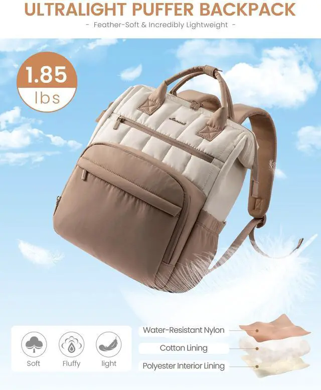 Alt view image 4 of 5 - LOVEVOOK Puffer Backpack Purse for Women with 15.6 Inch Laptop Pocket, Nurse Teacher Work Bags for Gifts, Personal Item Travel Bag for College School, Cute Student Bookbag for Teen Girls Waterproof
