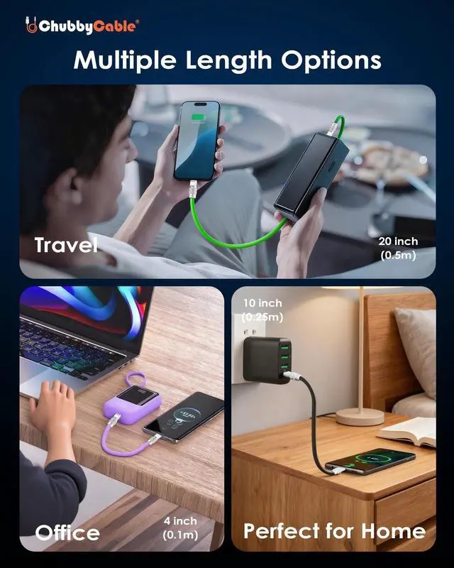 Alt view image 5 of 5 - chubbycable Cute Chubby 240W Short USB-C Cable Power Bank Fast Charging Cable Silicone Charger Cord Compatible with iPhone 17-15 Series iPad, White+White, Type-C to Type-C, 10 inch